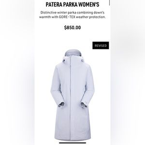 Arc’teryx Woman’s Patera Parker in Shade Lucent. Brand New with Tags never worn